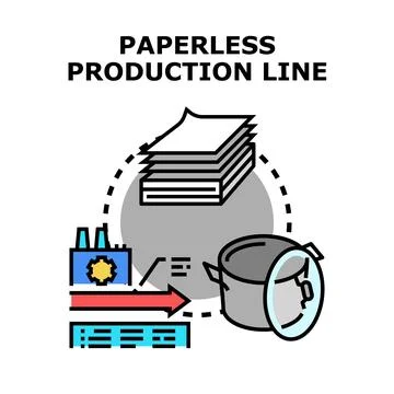 Paperless production line concept implementing digital transformation Illustrazione stock