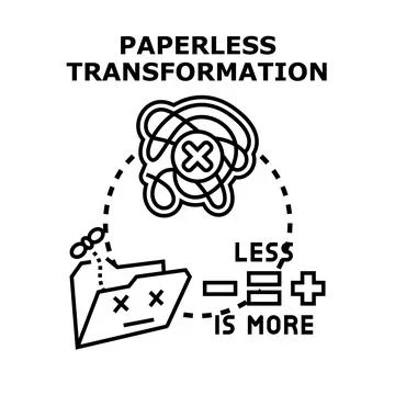 Paperless transformation promoting digital document management and less is mo Stock Illustration