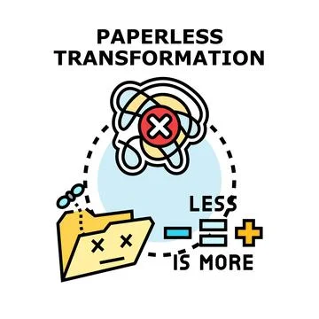 Paperless transformation promoting digital document management and less is mo Stock Illustration