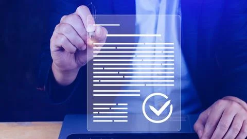 Paperless workplace idea, e-signing, electronic signature, document managem.. Stock Photos