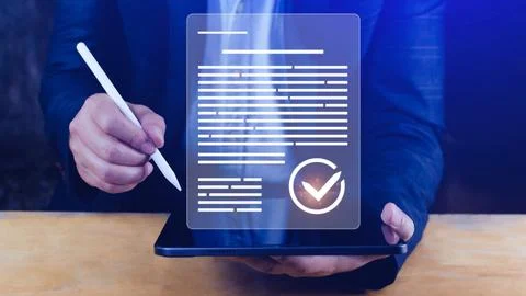 Paperless workplace idea, e-signing, electronic signature, document managem.. Stock Photos