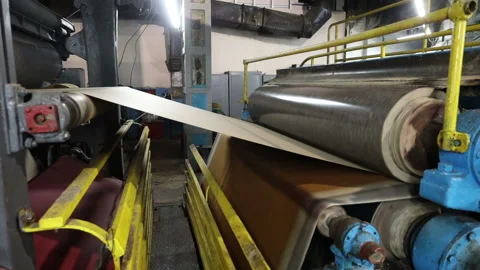 Papermaking machine for the production of technical cardboard in operation Stock Footage 221129386