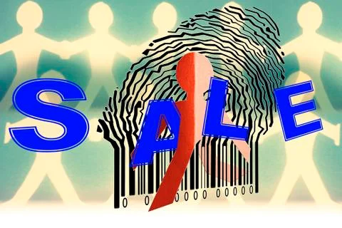 Paperman coming out of a bar code with sale word Stockillustratie