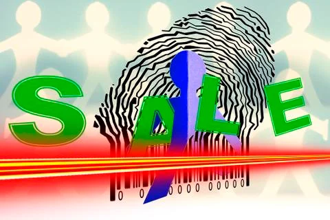 Paperman coming out of a bar code with sale word Illustrazione stock