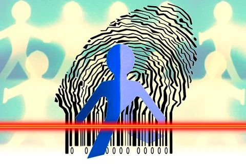 Paperman coming out of a bar code to go out イラスト素材