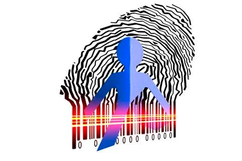 Paperman coming out of a bar code to go out イラスト素材