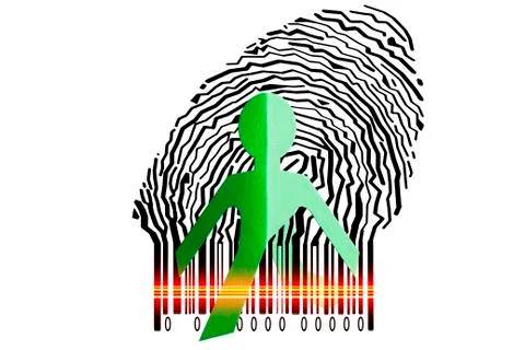 Paperman coming out of a bar code to go out Stockillustratie