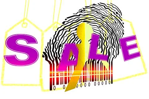 Paperman coming out of a bar code with sale word イラスト素材