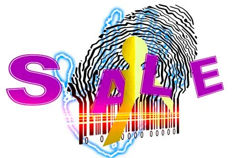 Paperman coming out of a bar code with sale word Stockillustratie