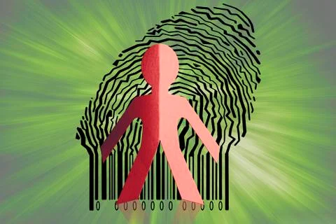 Paperman coming out of a bar code to go out Illustration