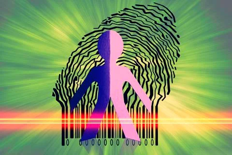 Paperman coming out of a bar code to go out Illustration