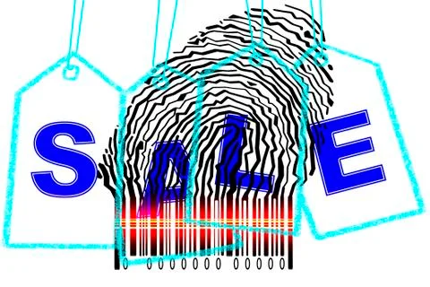 Paperman coming out of a bar code with sale word Stockillustratie