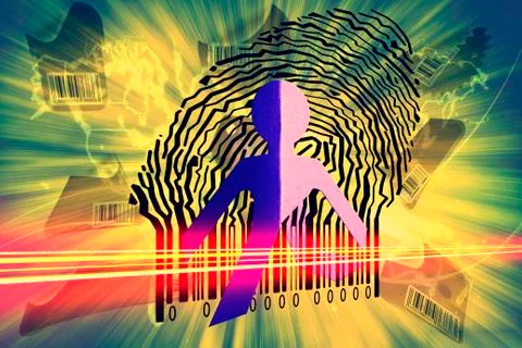 Paperman coming out of a bar code to go out Stockillustratie