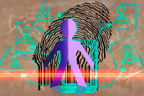 Paperman coming out of a bar code with social networking イラスト素材