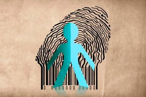 Paperman coming out of a bar code to go out Illustration