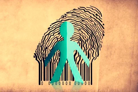 Paperman coming out of a bar code to go out Illustration