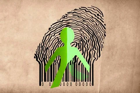 Paperman coming out of a bar code to go out イラスト素材