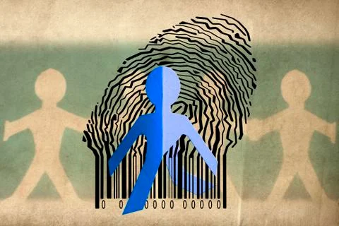 Paperman coming out of a bar code to go out Illustration