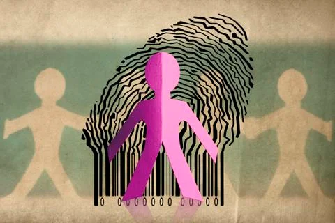 Paperman coming out of a bar code to go out イラスト素材