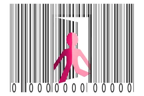 Paperman coming out of a bar code to go out Illustration
