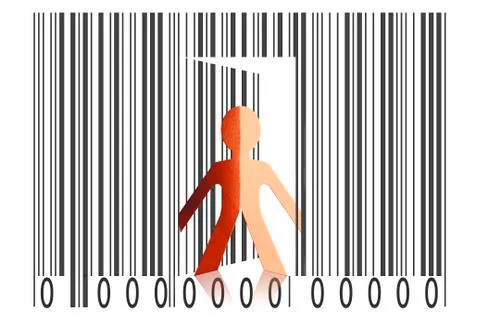 Paperman coming out of a bar code to go out Stockillustratie
