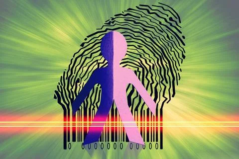 Paperman coming out of a bar code to go out Paperman coming out of a bar c... Stock-Fotos