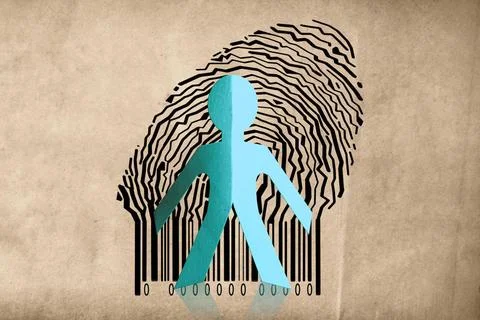 Paperman coming out of a bar code to go out Paperman coming out of a bar c... Stock Photos