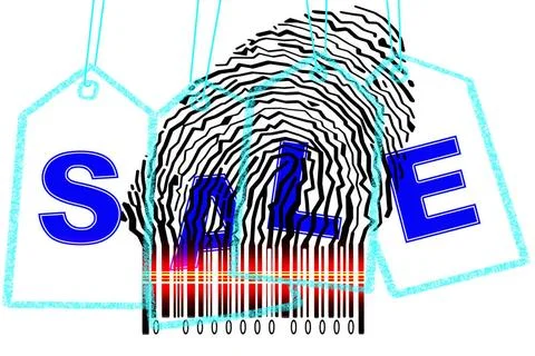 Paperman coming out of a bar code with Sale Word Paperman coming out of a ... Foto stock