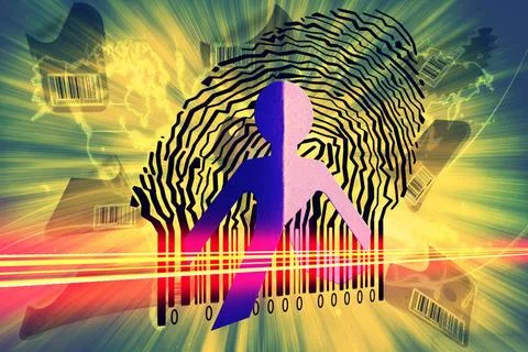 Paperman coming out of a bar code to go out Paperman coming out of a bar c... Stock-Fotos