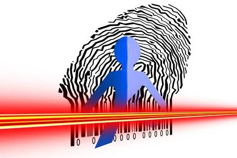 Paperman coming out of a bar code to go out Paperman coming out of a bar c... 写真素材