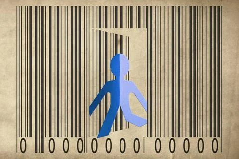 Paperman coming out of a bar code to go out Paperman coming out of a bar c... Foto stock