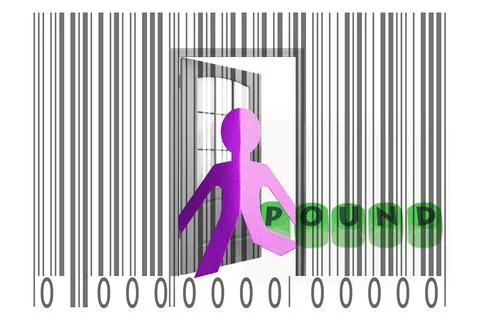 Paperman coming out of a bar code with Pound word Paperman coming out of a... Stock Photos