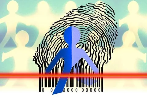 Paperman coming out of a bar code to go out Paperman coming out of a bar c... Foto stock