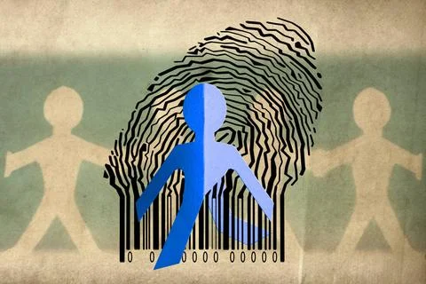 Paperman coming out of a bar code to go out Paperman coming out of a bar c... Stock Photos