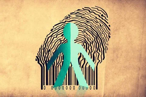 Paperman coming out of a bar code to go out Paperman coming out of a bar c... 写真素材