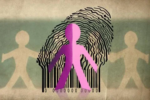 Paperman coming out of a bar code to go out Paperman coming out of a bar c... Foto stock