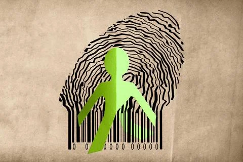 Paperman coming out of a bar code to go out Paperman coming out of a bar c... Foto stock