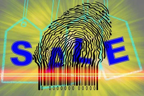 Paperman coming out of a bar code with Sale Word Paperman coming out of a ... 写真素材