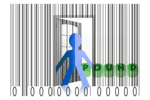 Paperman coming out of a bar code with Pound word Paperman coming out of a... 写真素材