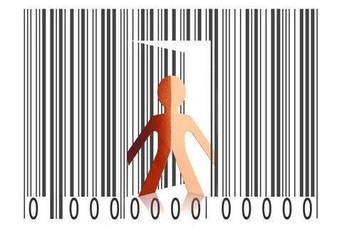 Paperman coming out of a bar code to go out Paperman coming out of a bar c... 写真素材