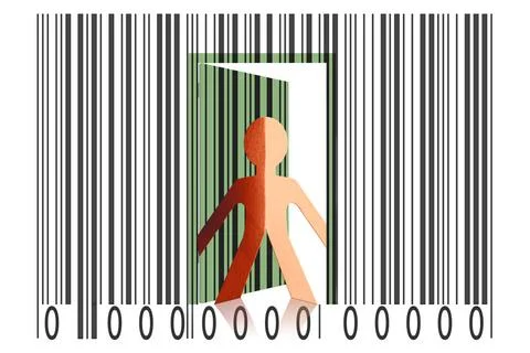 Paperman coming out of a bar code to go out Paperman coming out of a bar c... 写真素材
