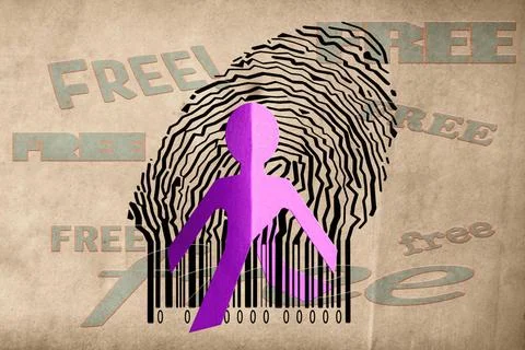 Paperman coming out of a bar code with Free Word Paperman coming out of a ... 写真素材