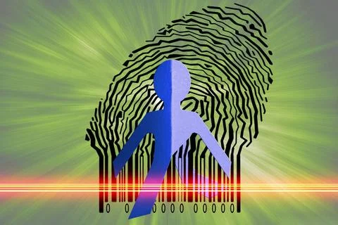 Paperman coming out of a bar code to go out Paperman coming out of a bar c... 写真素材
