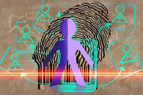 Paperman coming out of a bar code with Social Networking Paperman coming o... Stock-Fotos
