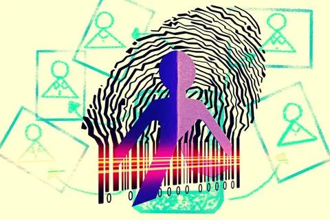 Paperman coming out of a bar code with Social Networking Paperman coming o... 写真素材