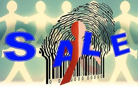 Paperman coming out of a bar code with Sale Word Paperman coming out of a ... Foto stock