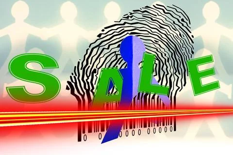 Paperman coming out of a bar code with Sale Word Paperman coming out of a ... Foto stock