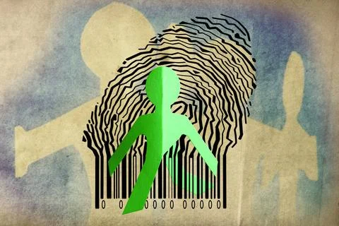 Paperman coming out of a bar code to go out Paperman coming out of a bar c... Stock-Fotos