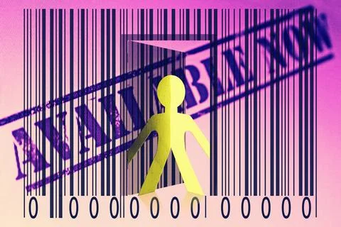 Paperman coming out of a bar code with Available Now Words Paperman coming... Stock Photos