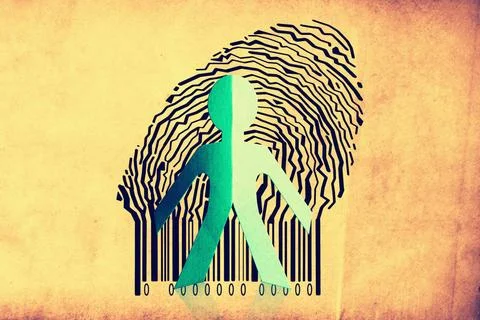Paperman coming out of a bar code to go out Paperman coming out of a bar c... 写真素材
